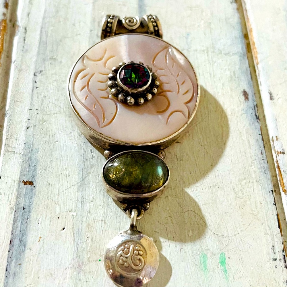 RARE sterling Sajen mystic topaz, MOP, labradorite pendant necklace